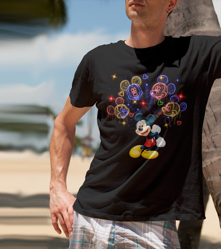 Mickey Mouse Neon Fireworks Celebration T-Shirt