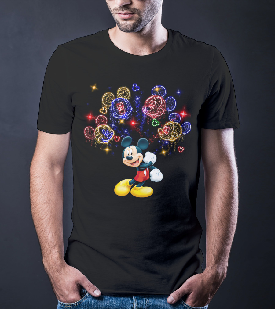 Mickey Mouse Neon Fireworks Celebration T-Shirt
