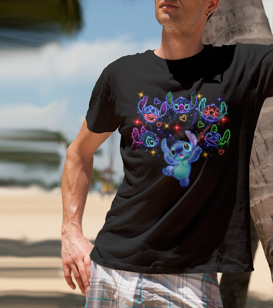 Stitch Luminous Neon Faces With Disney Mickey Mouse T-Shirt