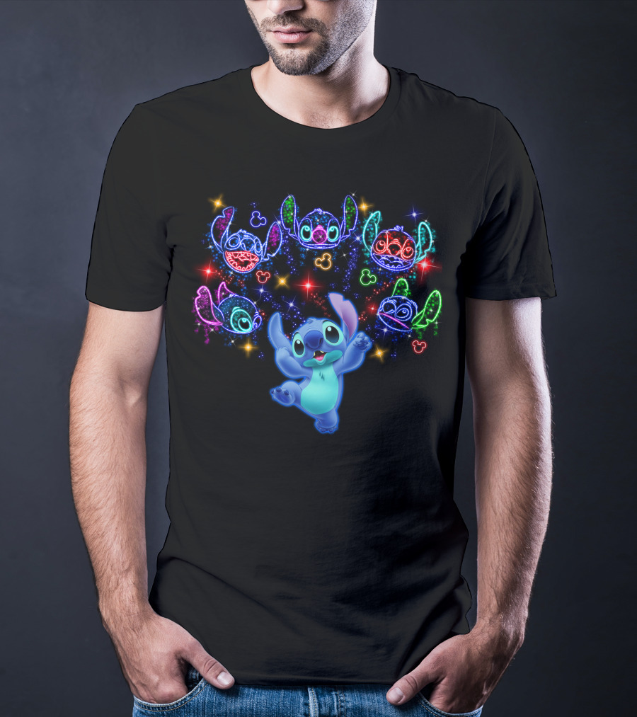 Stitch Luminous Neon Faces With Disney Mickey Mouse T-Shirt