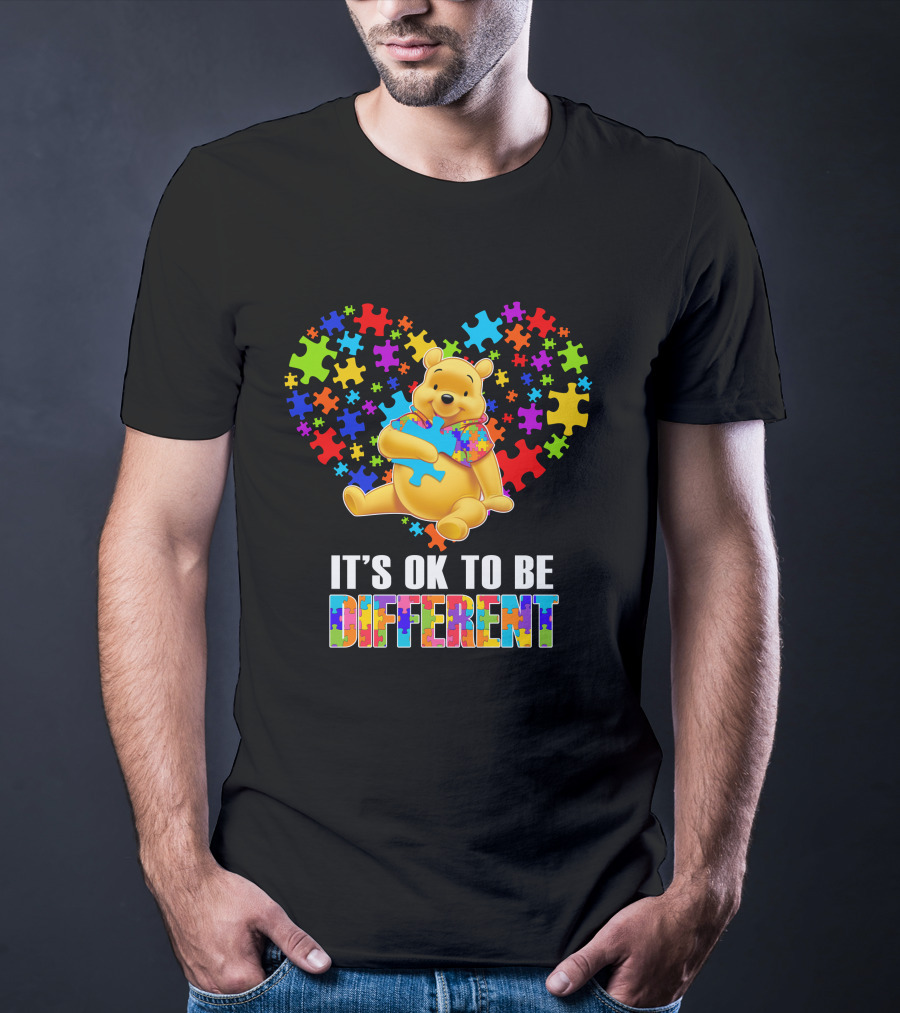 It's Ok To Be Different Pooh Puzzle Heart T-Shirt