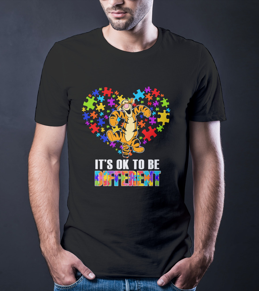 Tigger It's Ok To Be Different Puzzle Heart T-Shirt
