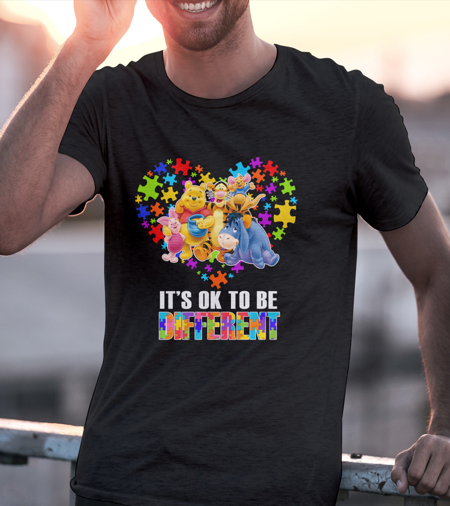 Winnie The Pooh It's Ok To Be Different Puzzle Heart T-Shirt