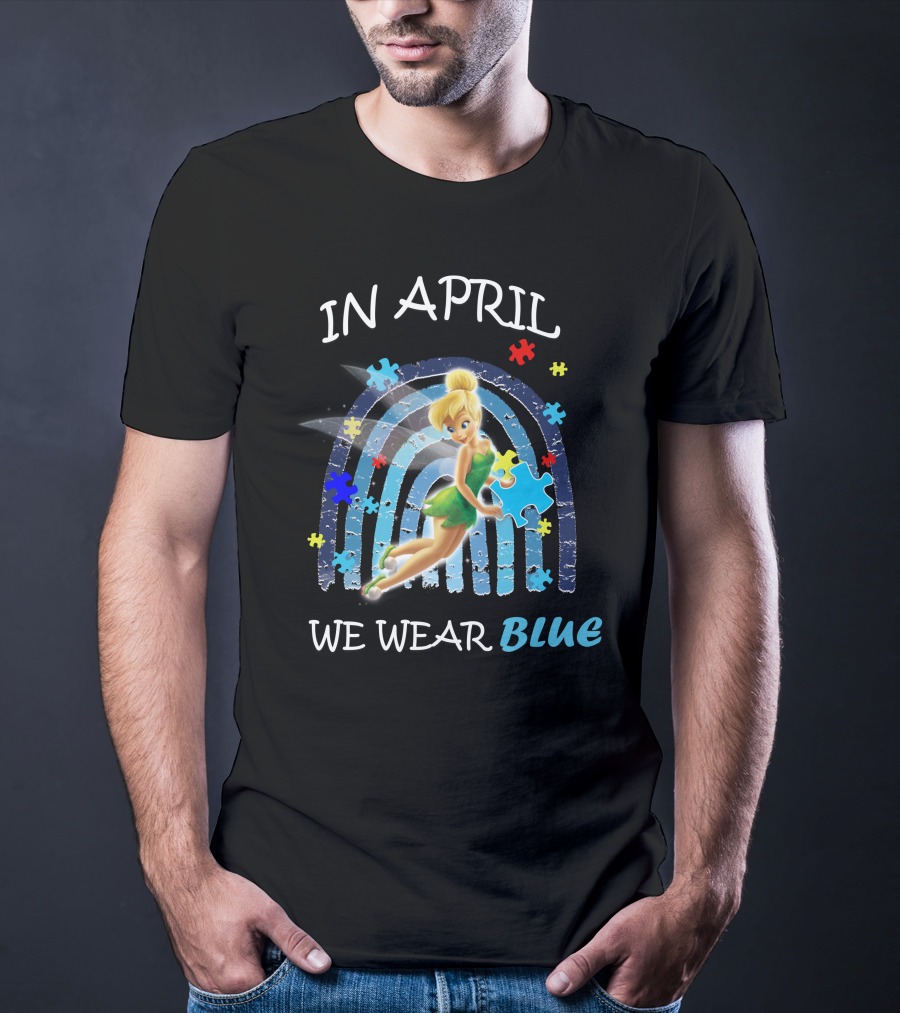 Tinkerbell In April We Wear Blue Puzzle Pieces T-Shirt