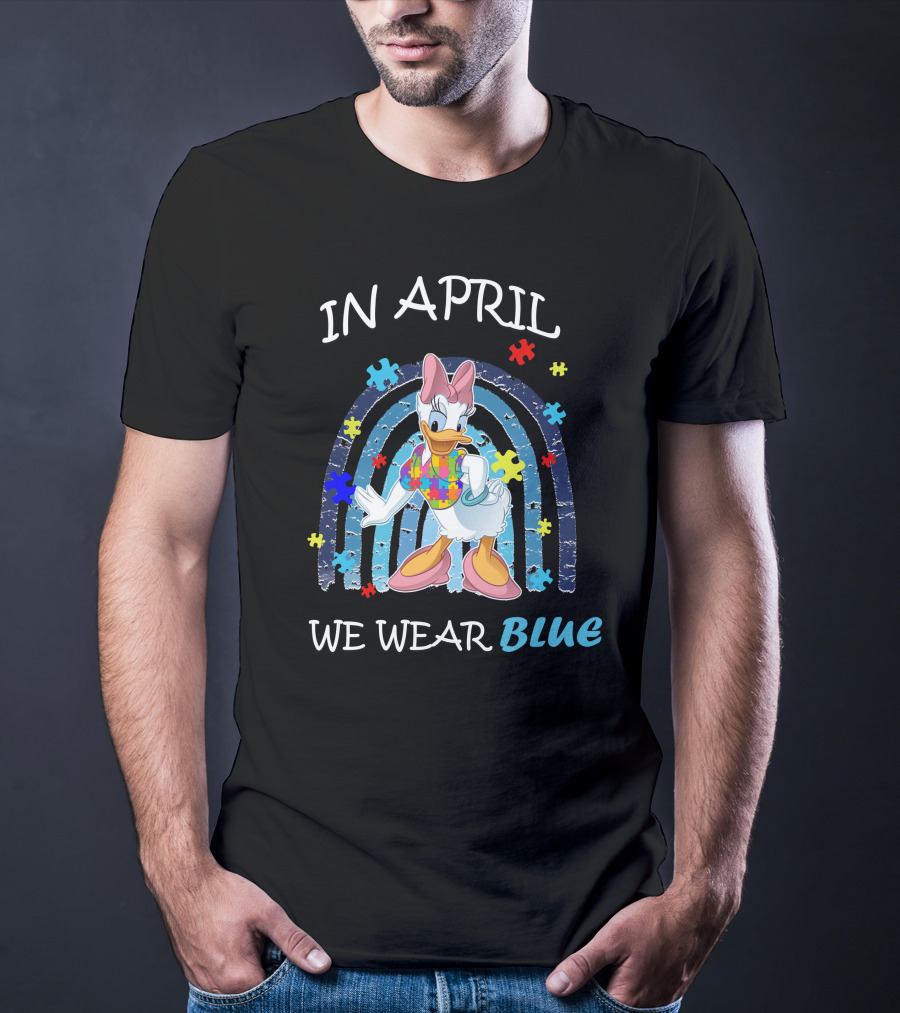 In April We Wear Blue Daisy Duck Autism Awareness T-Shirt