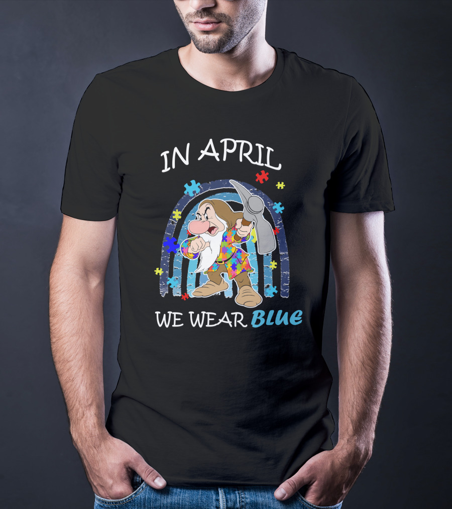 In April We Wear Blue Grumpy Puzzle Pieces T-Shirt
