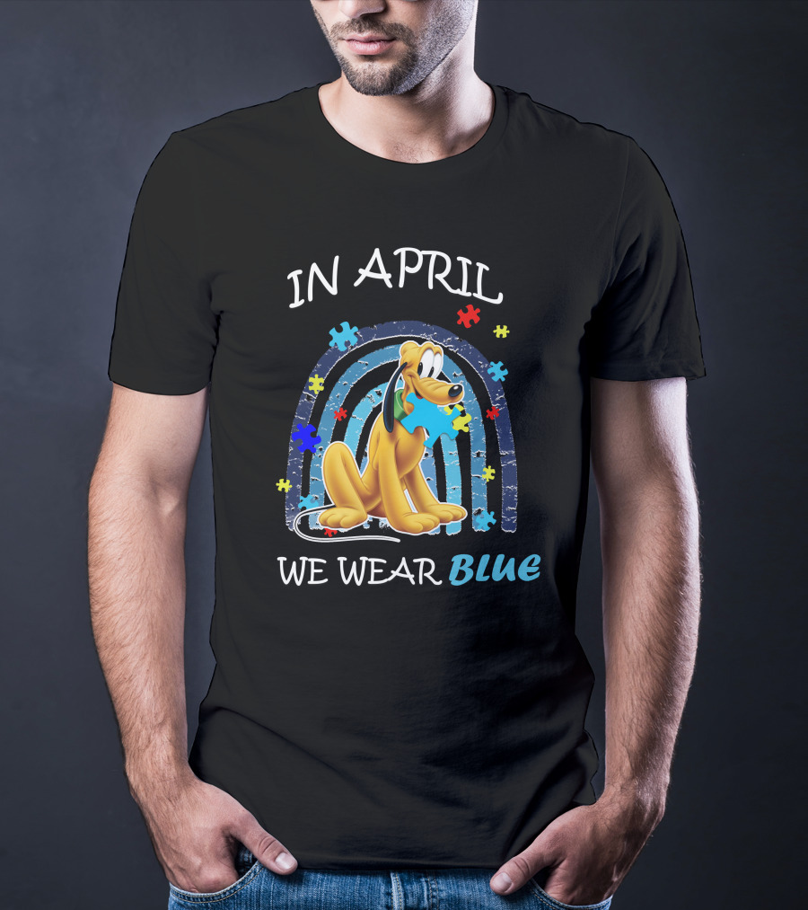 In April We Wear Blue Pluto Puzzle Autism Awareness T-Shirt