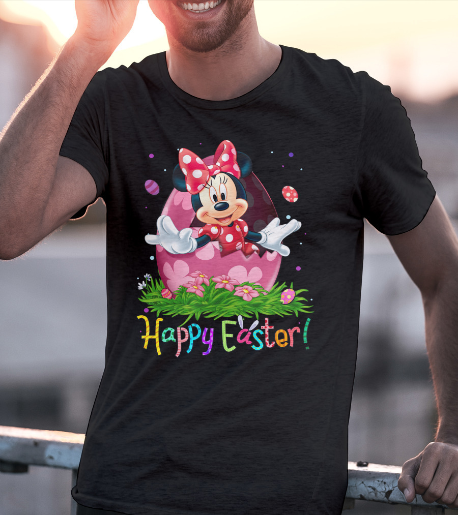 Happy Easter Minnie Mouse Pink Egg Celebration T-Shirt