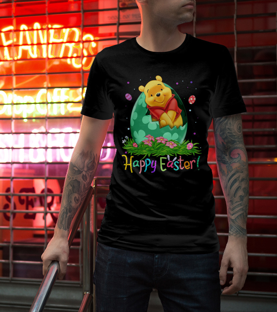 Happy Easter Pooh Bear Egg Flowers T-Shirt