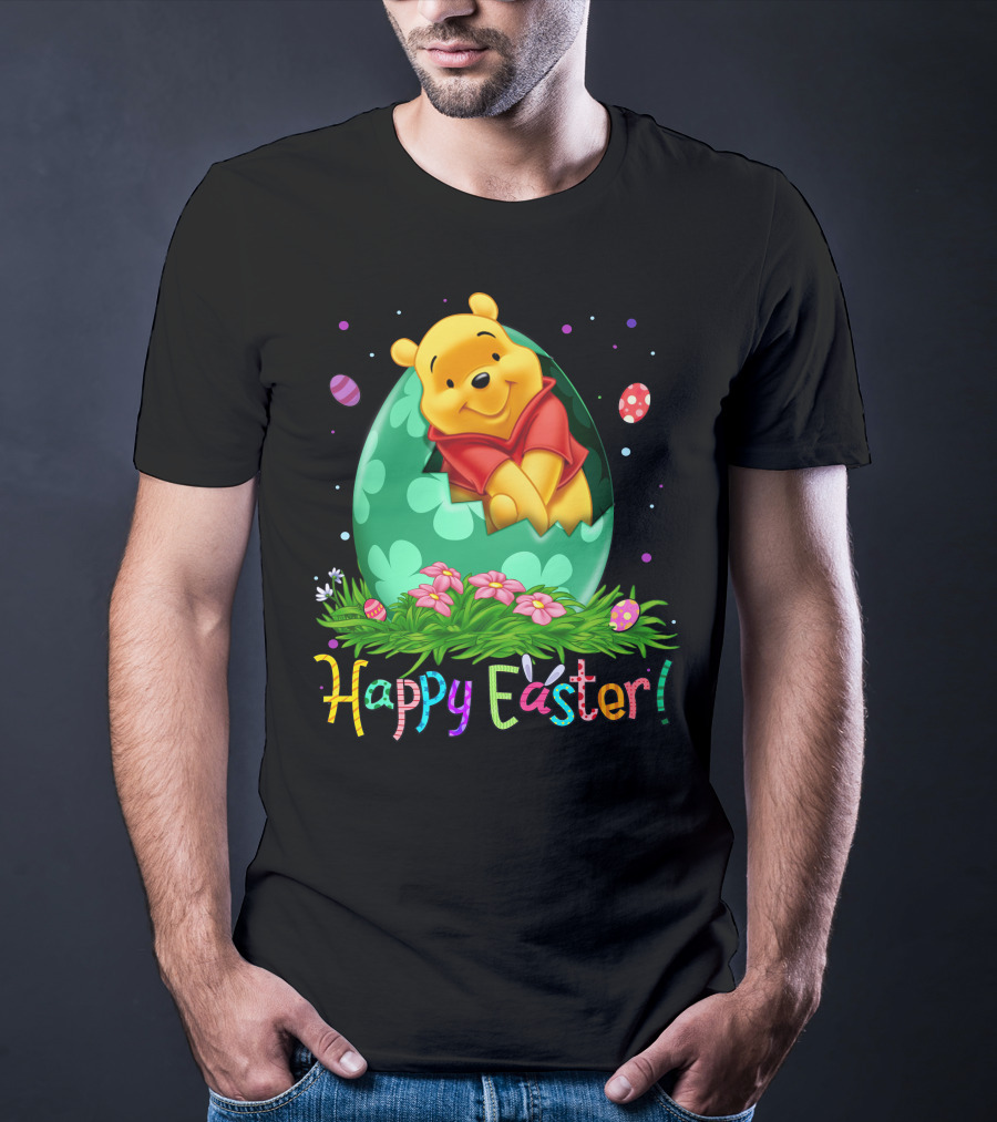 Happy Easter Pooh Bear Egg Flowers T-Shirt