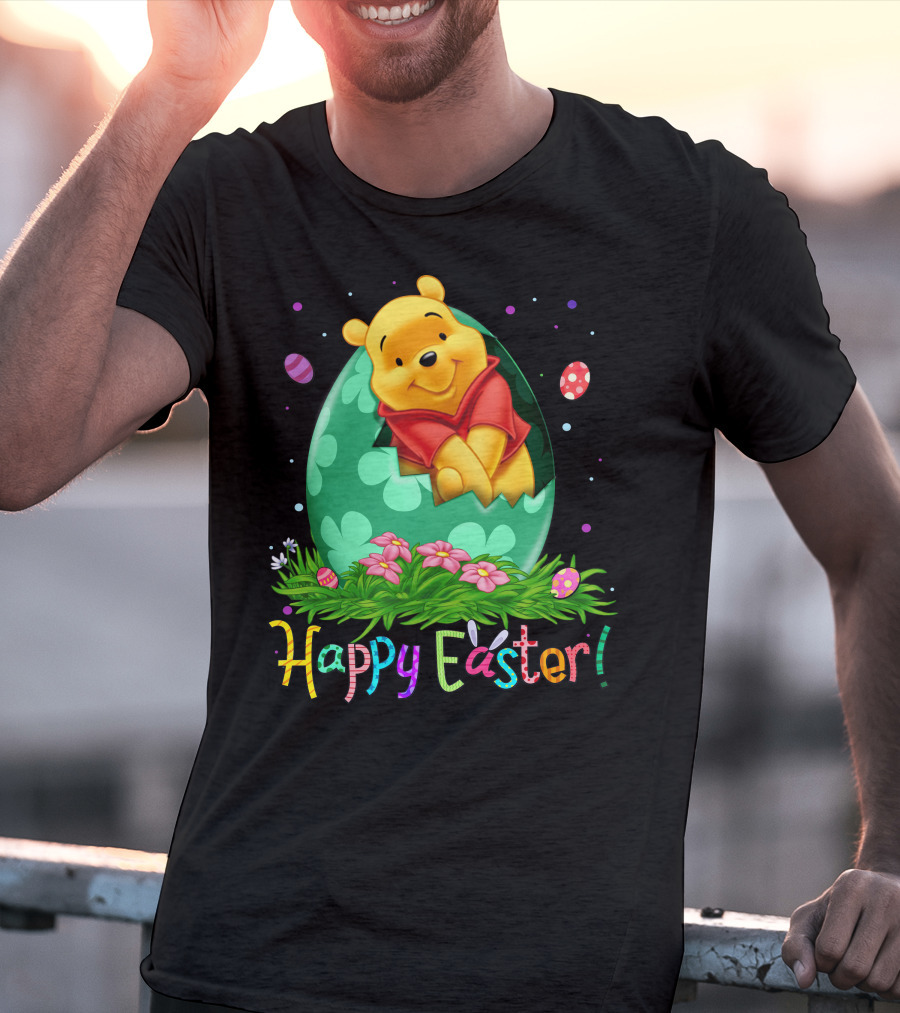 Happy Easter Pooh Bear Egg Flowers T-Shirt
