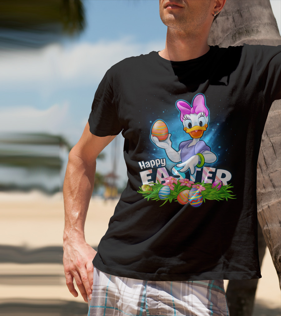 Daisy Duck Celebrating Happy Easter With Colorful Eggs And Flowers T-Shirt