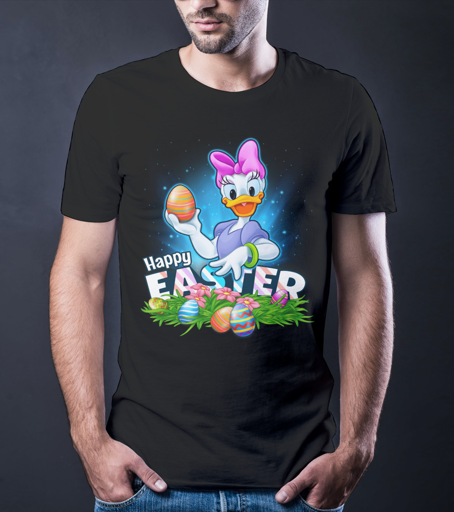 Daisy Duck Celebrating Happy Easter With Colorful Eggs And Flowers T-Shirt