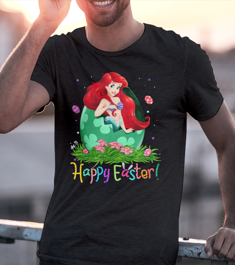Happy Easter Ariel Egg And Flowers T-Shirt