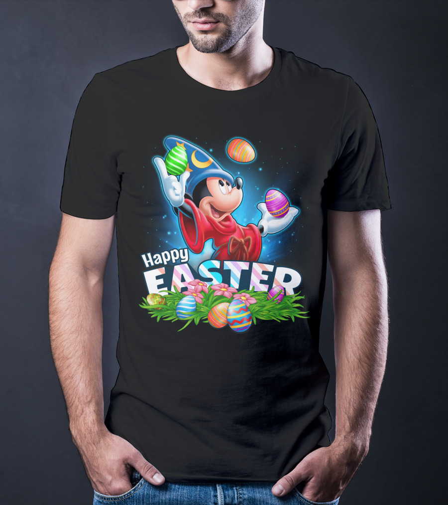 Fantasia Mickey Mouse Sorcerer Hat Juggling Easter Eggs Happy Easter T-Shirt
