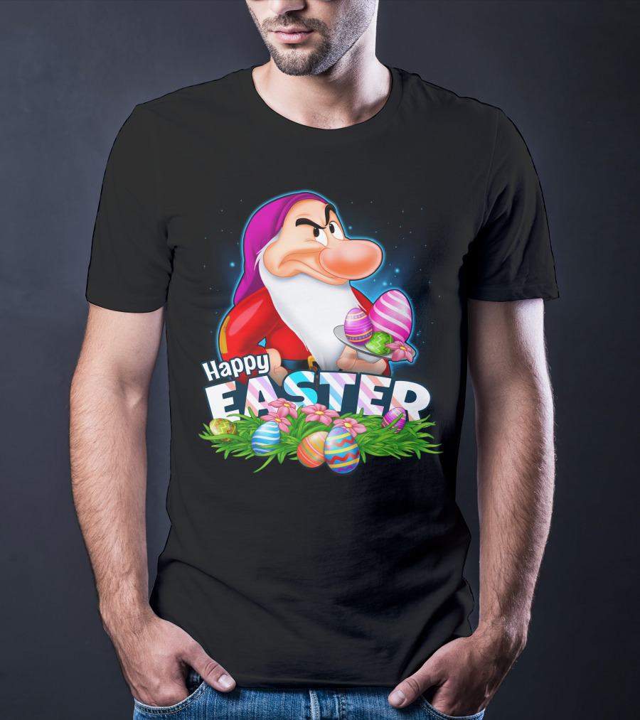 Grumpy Happy Easter With Colorful Eggs And Flowers T-Shirt