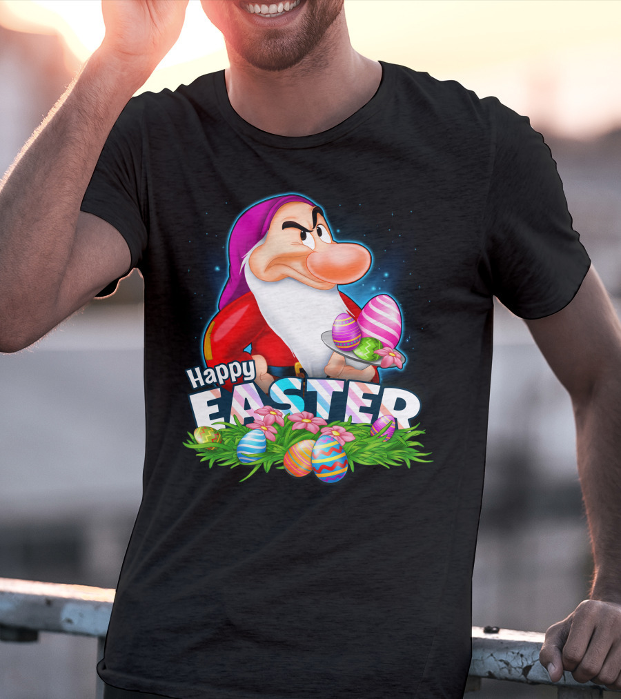 Grumpy Happy Easter With Colorful Eggs And Flowers T-Shirt