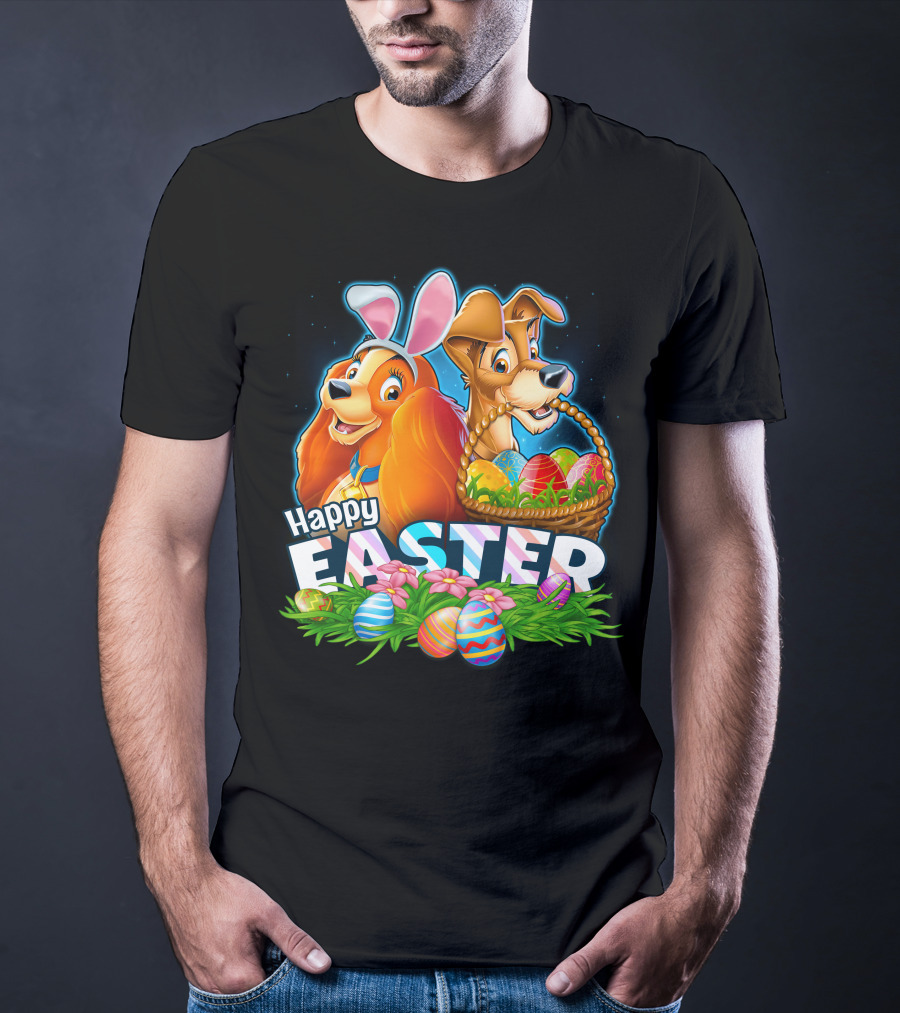 LADY AND THE TRAMP Happy Easter Bunny Ears Basket Eggs T-Shirt