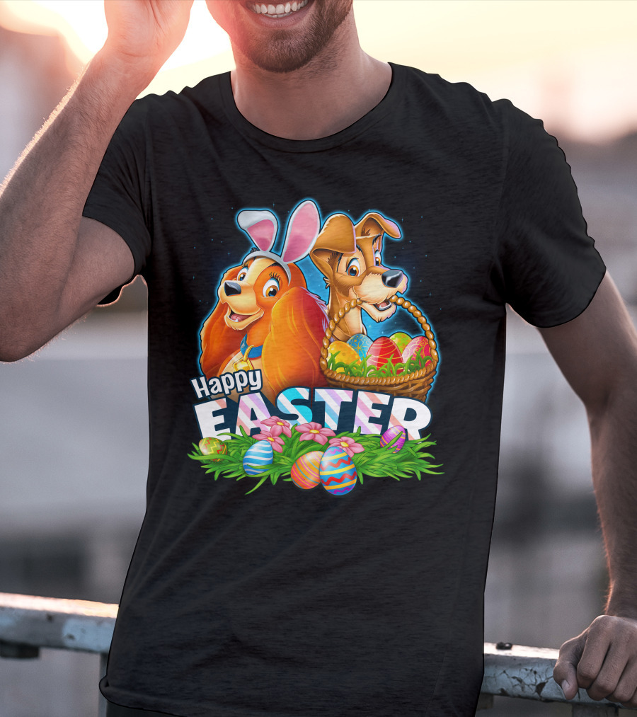 LADY AND THE TRAMP Happy Easter Bunny Ears Basket Eggs T-Shirt