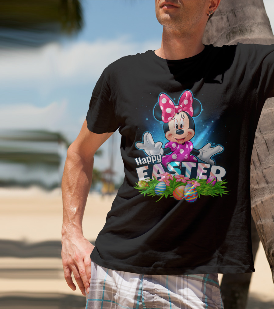 MINNIE Happy Easter Colorful Eggs And Pink Bow T-Shirt