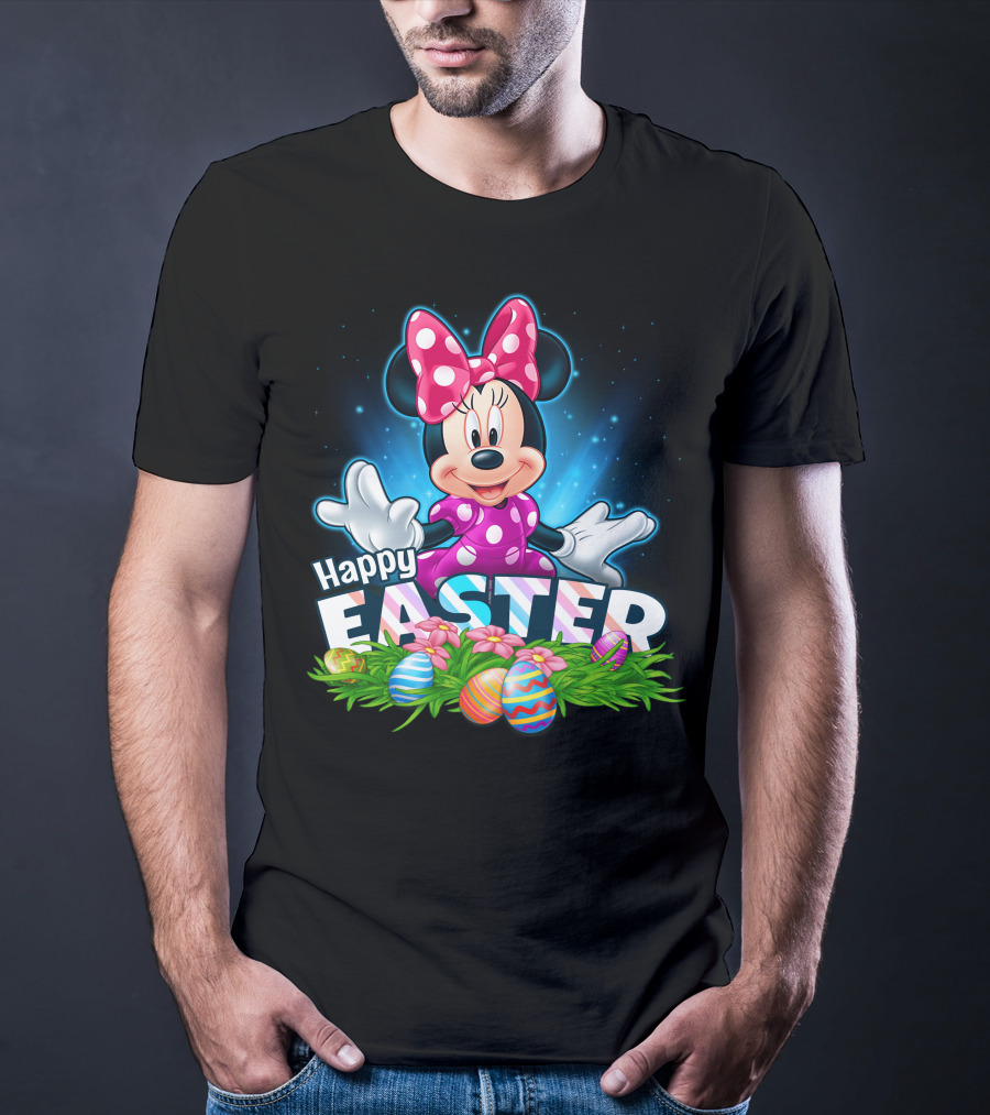 MINNIE Happy Easter Colorful Eggs And Pink Bow T-Shirt