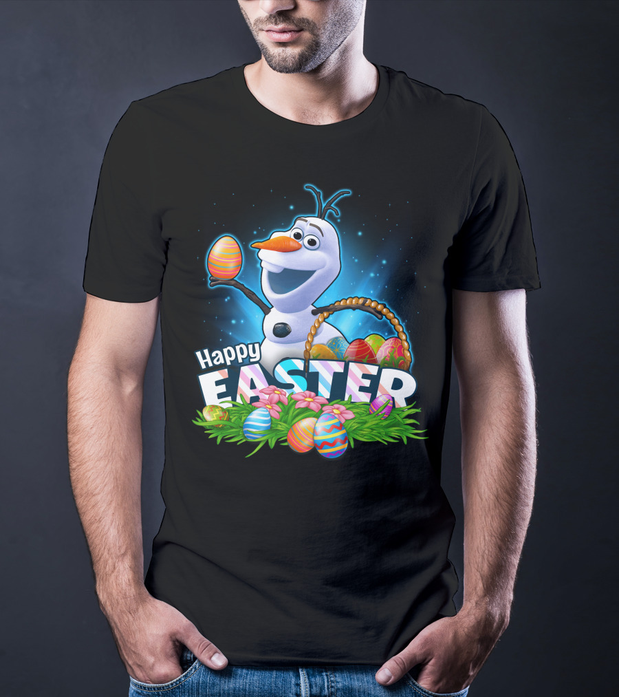 Happy Easter Olaf With Colorful Eggs And Basket T-Shirt