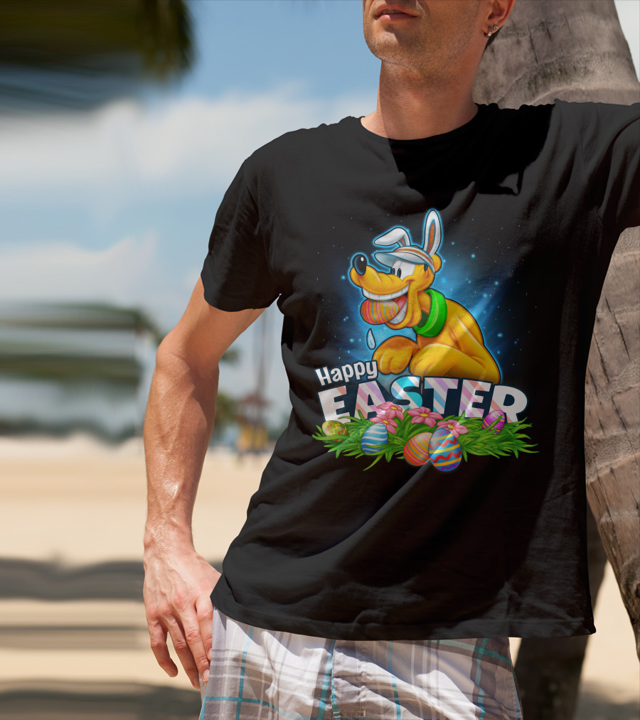 Happy Easter Pluto Colorful Eggs Bunny Ears T-Shirt