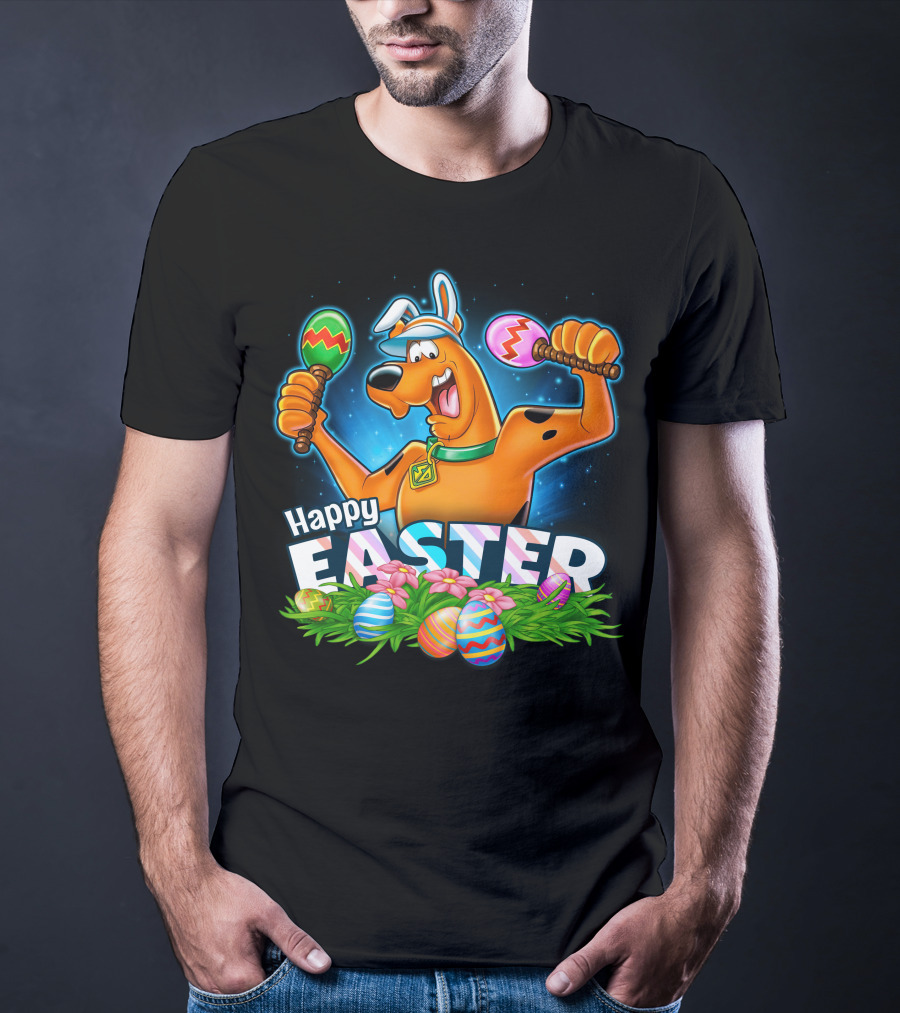 Scooby Doo Celebrates Happy Easter With Colorful Eggs And Maracas T-Shirt