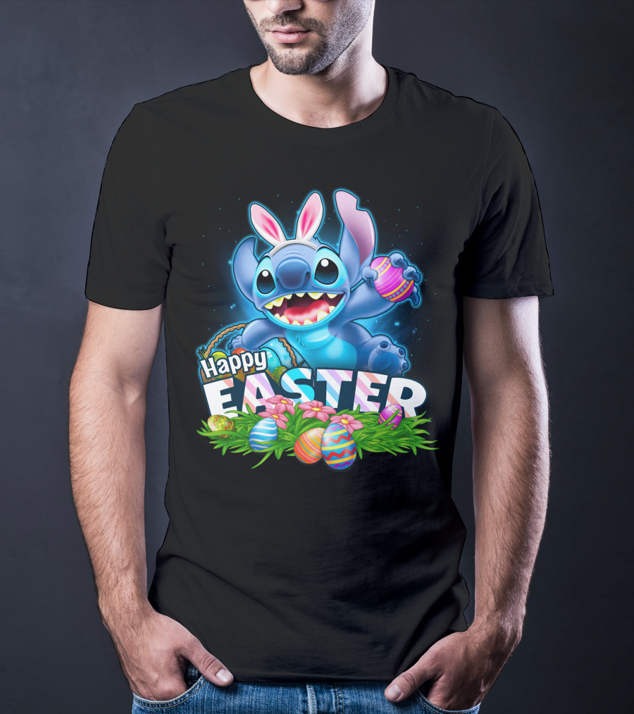 Happy Easter STITCH Easter Eggs Rabbit Ears T-Shirt