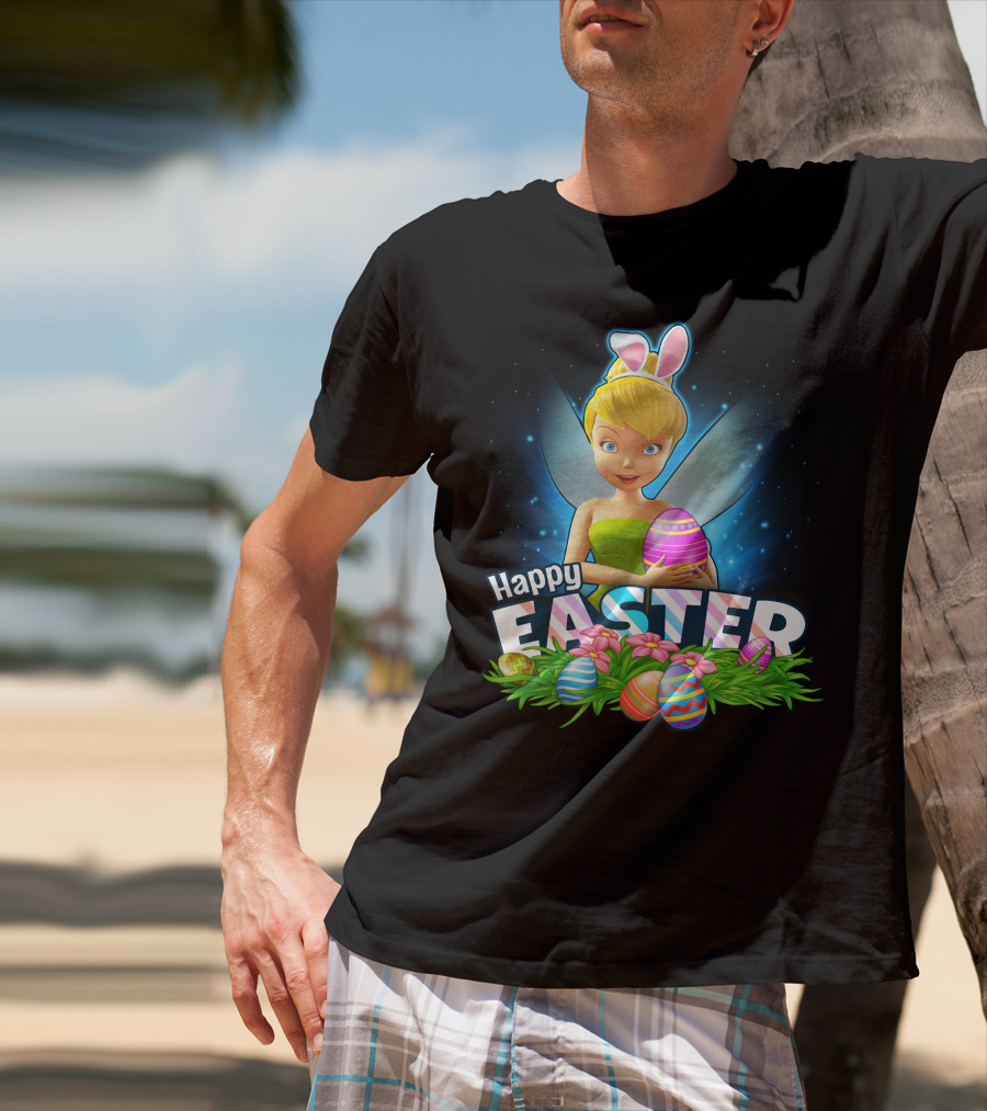 TINKER BELL Happy Easter With Colorful Eggs And Flowers T-Shirt