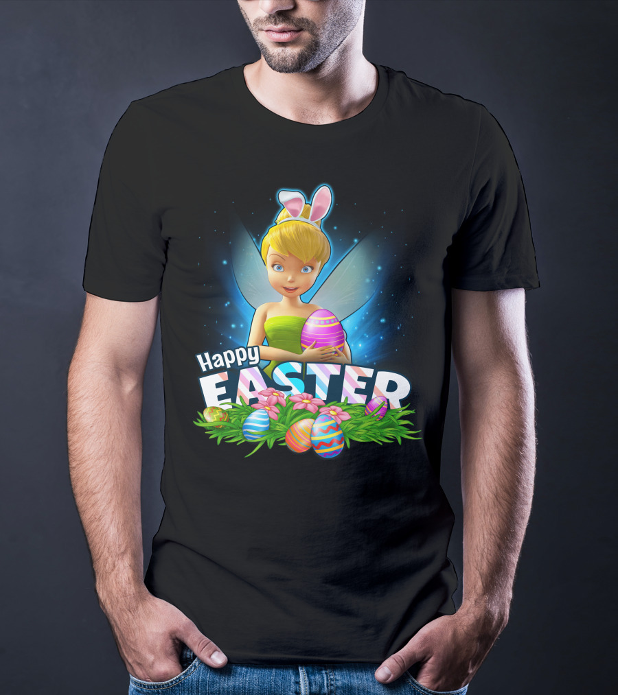 TINKER BELL Happy Easter With Colorful Eggs And Flowers T-Shirt