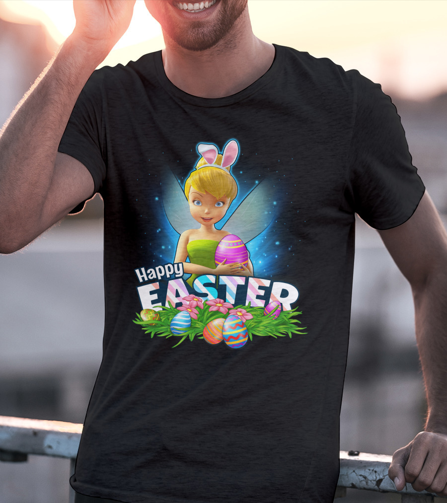 TINKER BELL Happy Easter With Colorful Eggs And Flowers T-Shirt