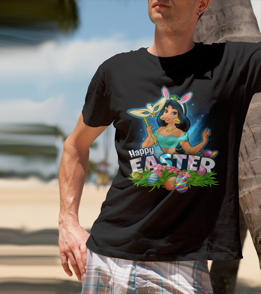 JASMINE Happy Easter Bunny Ears Doves Colorful Eggs T-Shirt