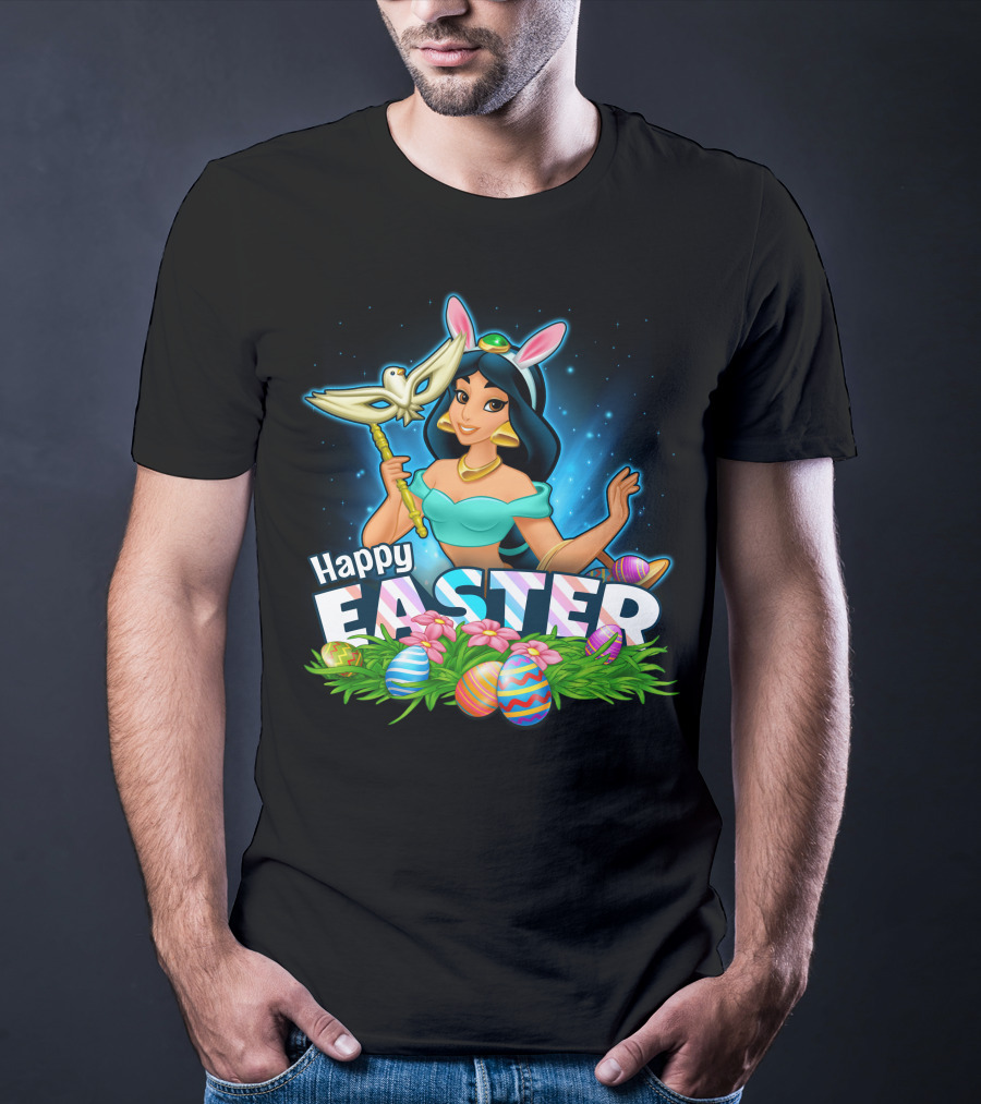 JASMINE Happy Easter Bunny Ears Doves Colorful Eggs T-Shirt