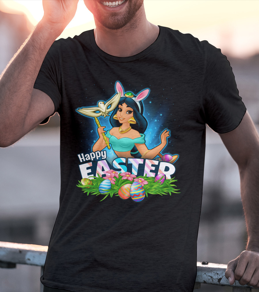 JASMINE Happy Easter Bunny Ears Doves Colorful Eggs T-Shirt
