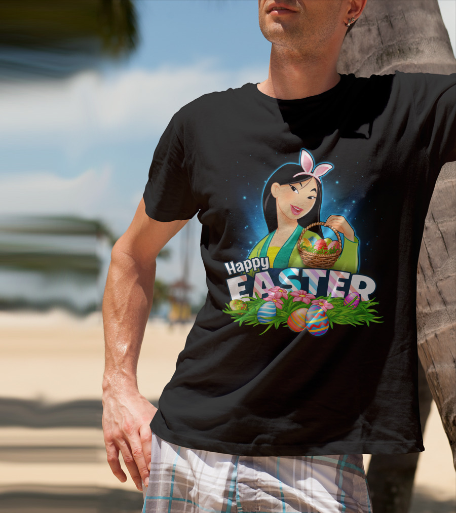 Happy Easter Mulan Holding Easter Basket With Eggs And Bunny Ears T-Shirt