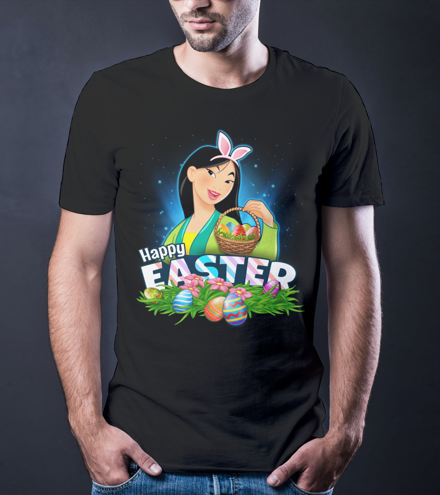 Happy Easter Mulan Holding Easter Basket With Eggs And Bunny Ears T-Shirt