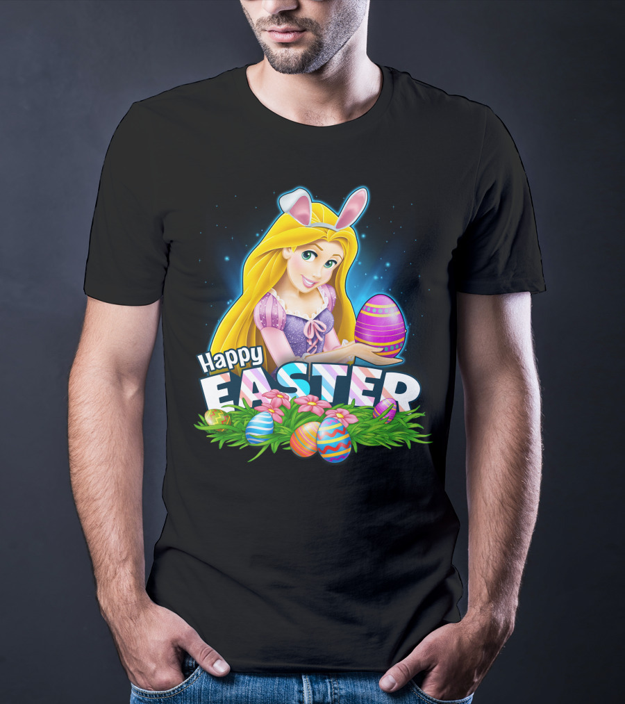 RAPUNZEL Happy Easter Bunny Ears Colorful Eggs Flower Patch T-Shirt