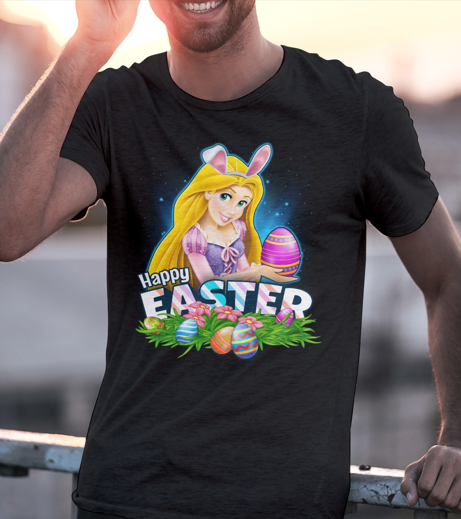 RAPUNZEL Happy Easter Bunny Ears Colorful Eggs Flower Patch T-Shirt