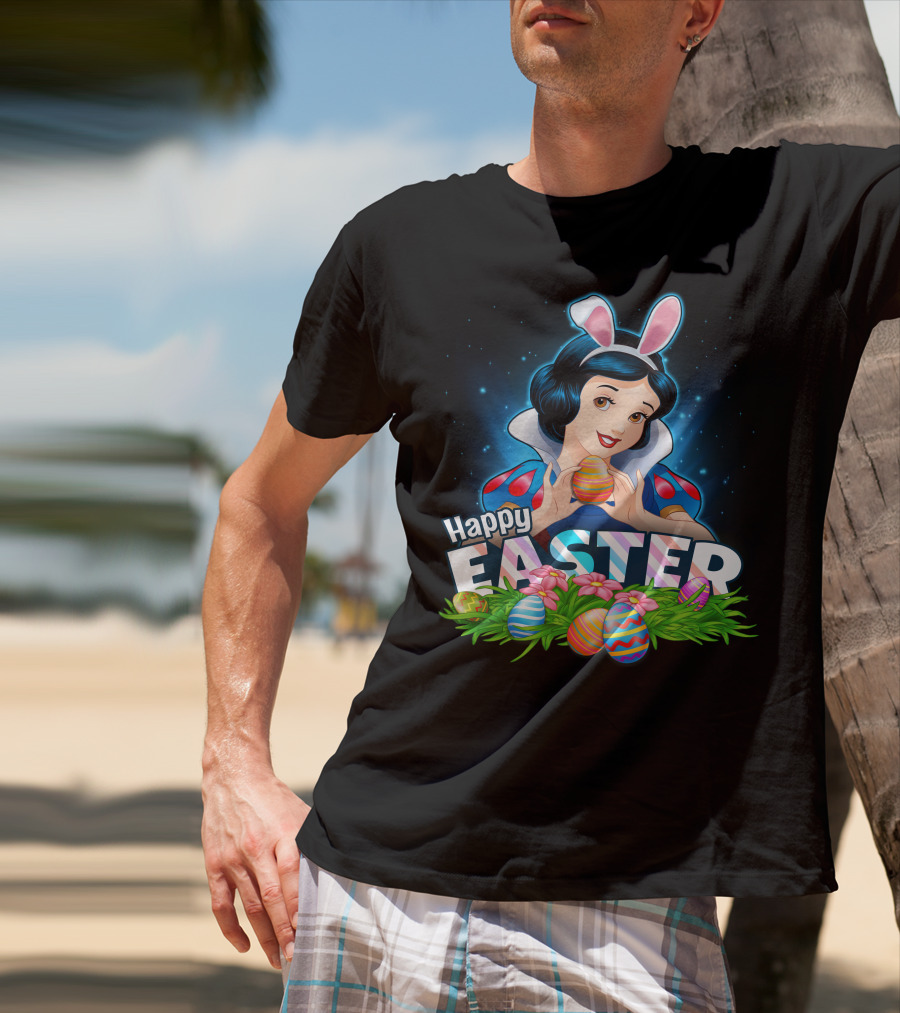 Snow White Happy Easter Bunny Ears Colorful Eggs T-Shirt