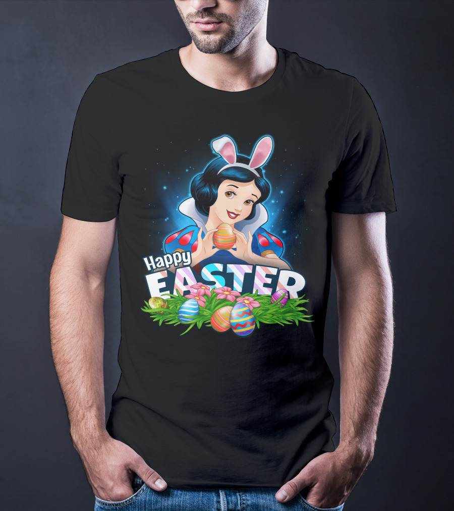 Snow White Happy Easter Bunny Ears Colorful Eggs T-Shirt