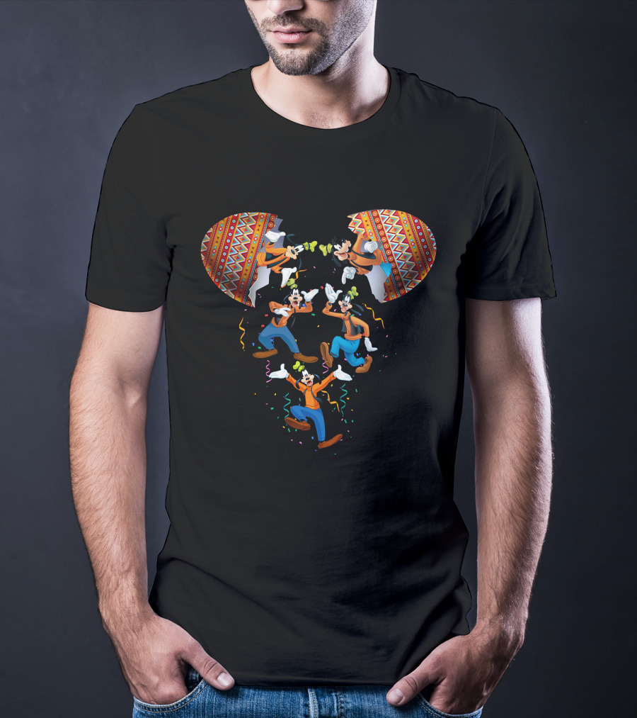 Goofy Dancing With Festive Confetti And Tribal T-Shirt
