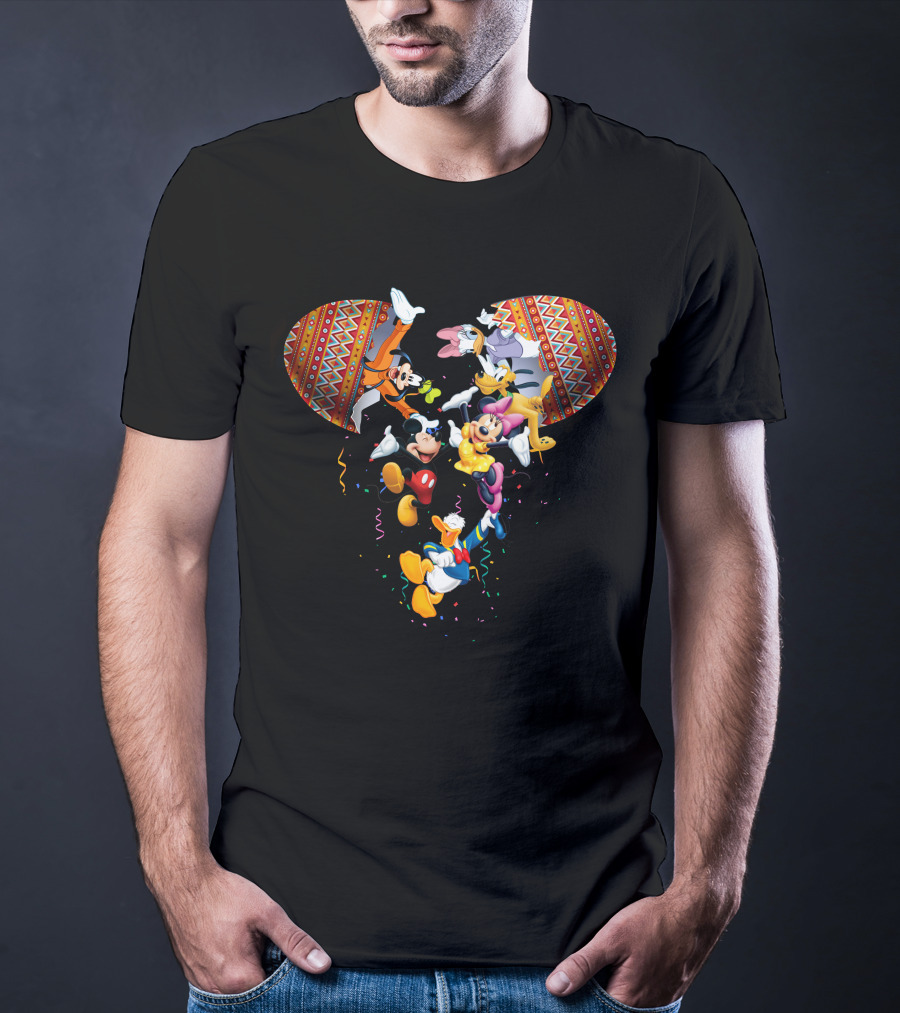 Mickey And Friends Colorful Celebration With Confetti And Patterns T-Shirt