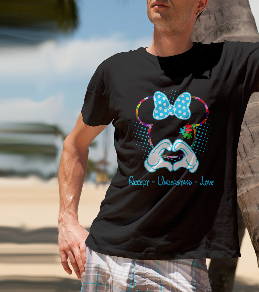 Accept Understand Love Autism Minnie Puzzle Bow T-Shirt