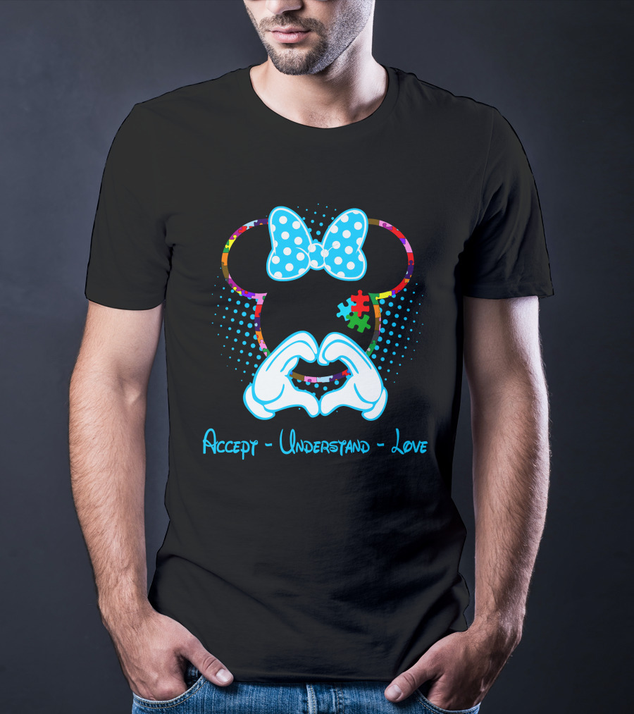 Accept Understand Love Autism Minnie Puzzle Bow T-Shirt