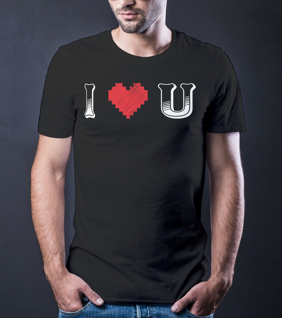 I Heart U Pixel Red Love Text T-Shirt