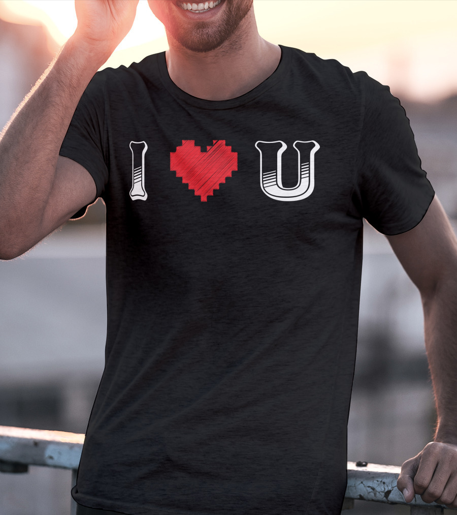 I Heart U Pixel Red Love Text T-Shirt