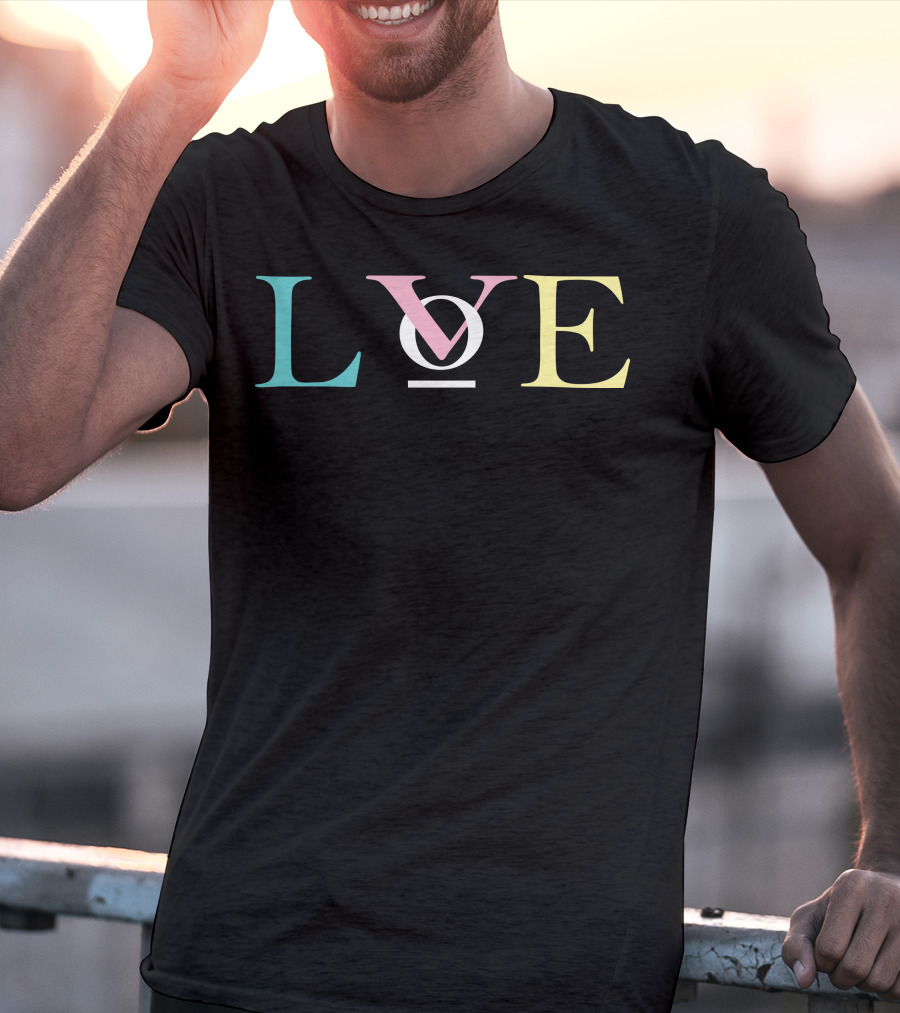 LOVE OV Letters With Pastel Colors And Circle T-Shirt