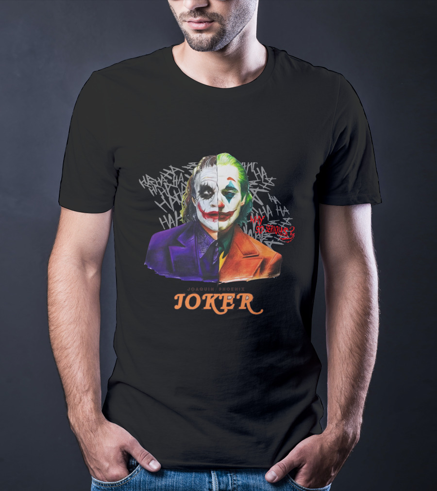 Joker Why So Serious Split Joaquin Phoenix Heath Ledger T-Shirt