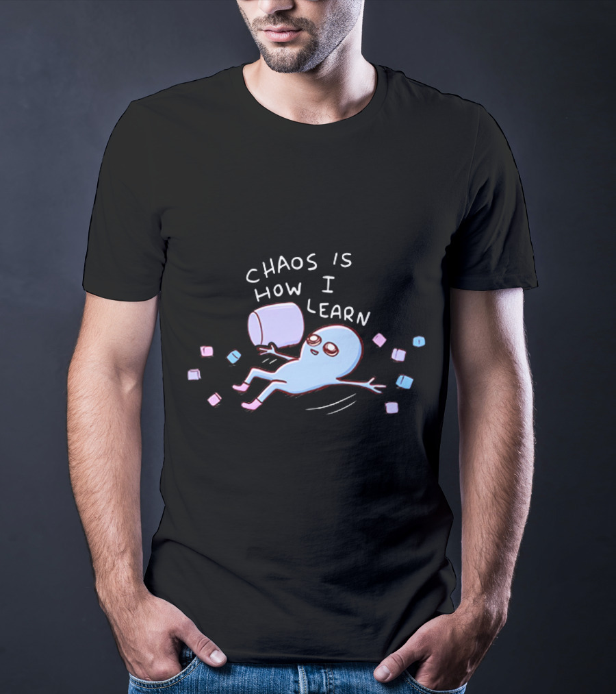 Chaos Is How I Learn Playful Blue Character Relaxing With Marshmallows T-Shirt